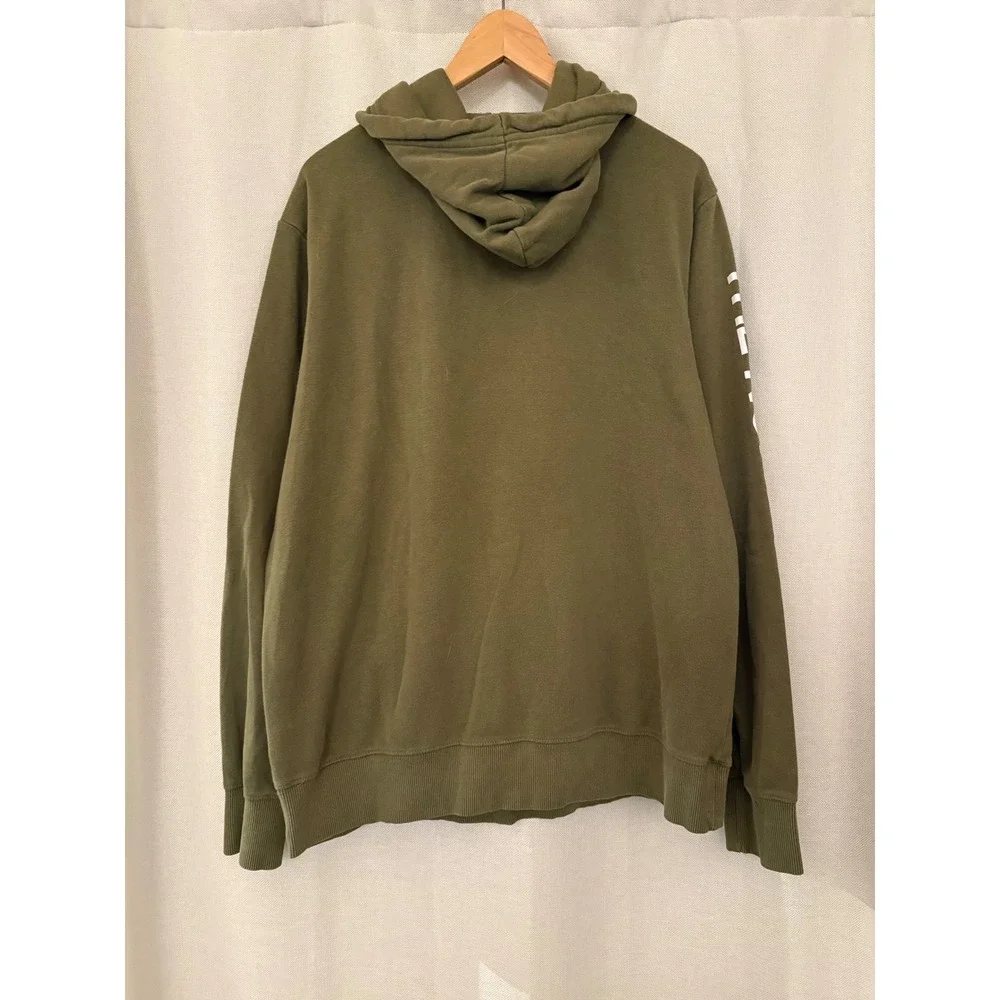 The North Face Mens Olive Green Box Logo Sleeve Graphic Pullover Hoodie Large